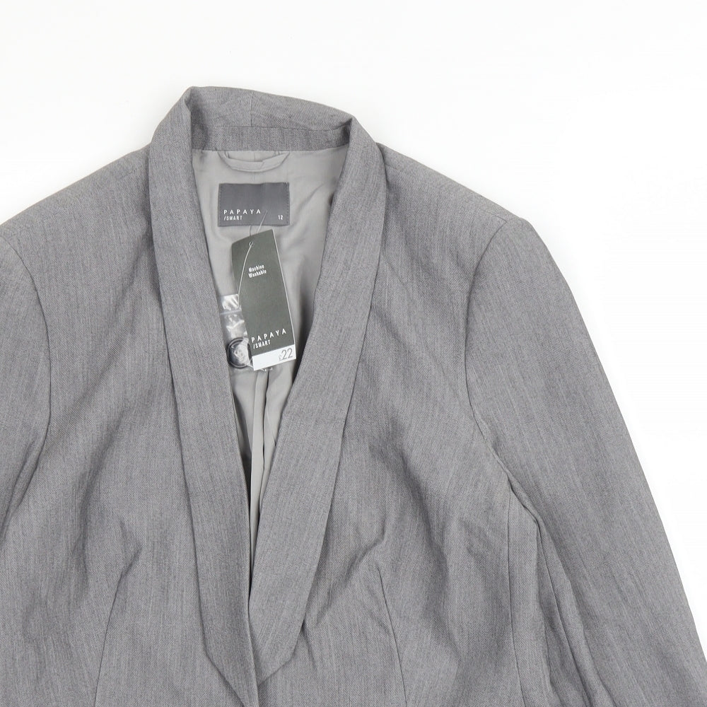 Papaya Womens Grey  Polyester Jacket Blazer Size 12