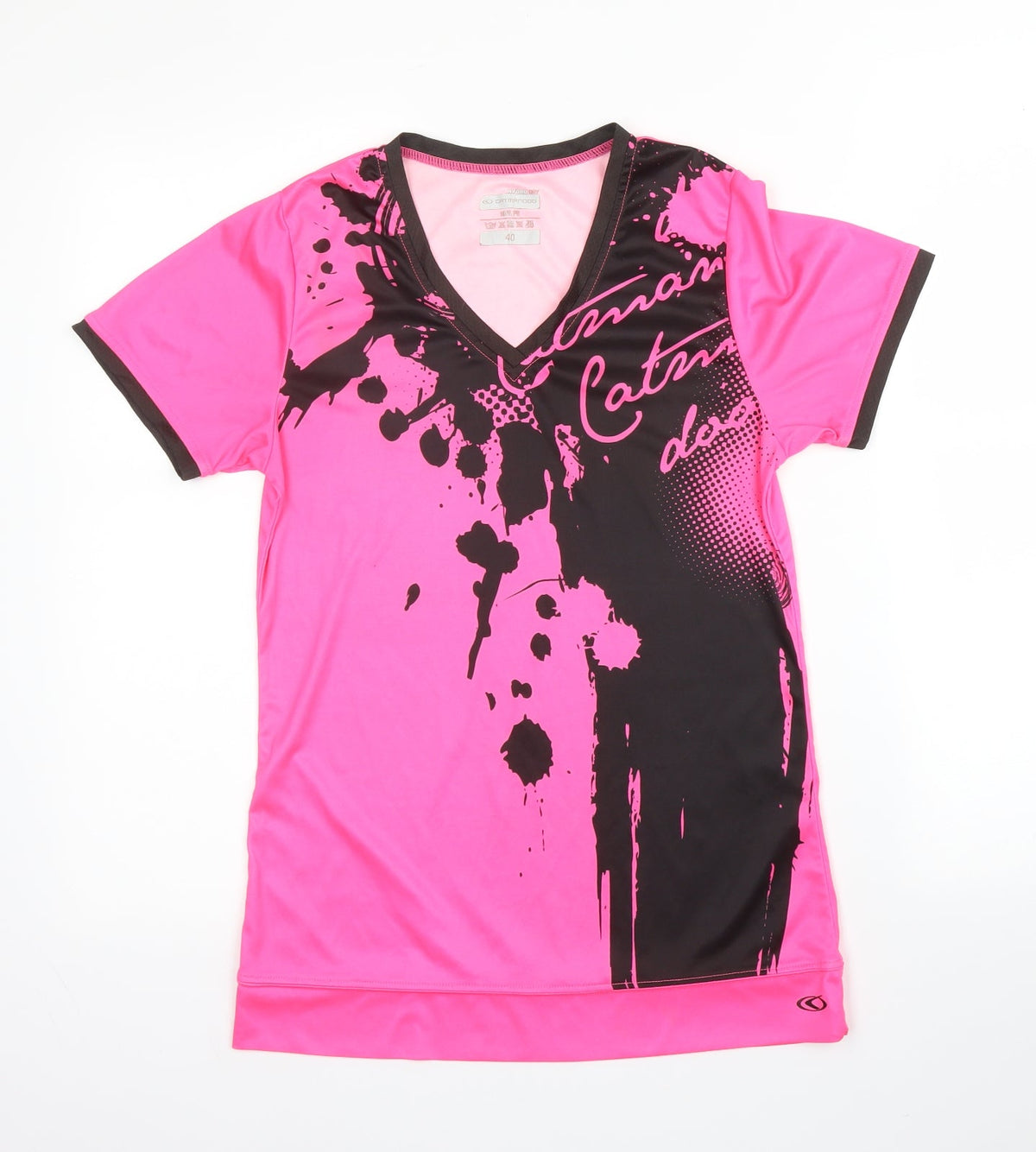 Additional front view of Hydro Dry women’s pink polyester basic t-shirt, size UK 12, v-neck