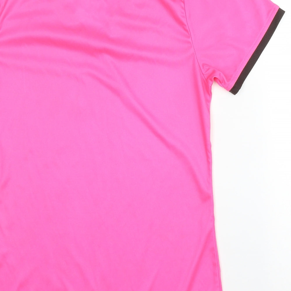 Brand and care label for Hydro Dry women’s pink polyester basic t-shirt, size UK 12, v-neck