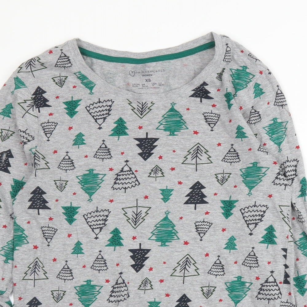 Primark Womens Grey Solid Cotton Chemise Pyjama Set Size XS   - Christmas