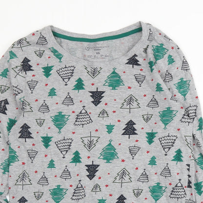 Primark Womens Grey Solid Cotton Chemise Pyjama Set Size XS   - Christmas