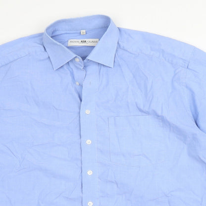 Royal Class Mens Blue  Cotton  Button-Up Size L Collared Button