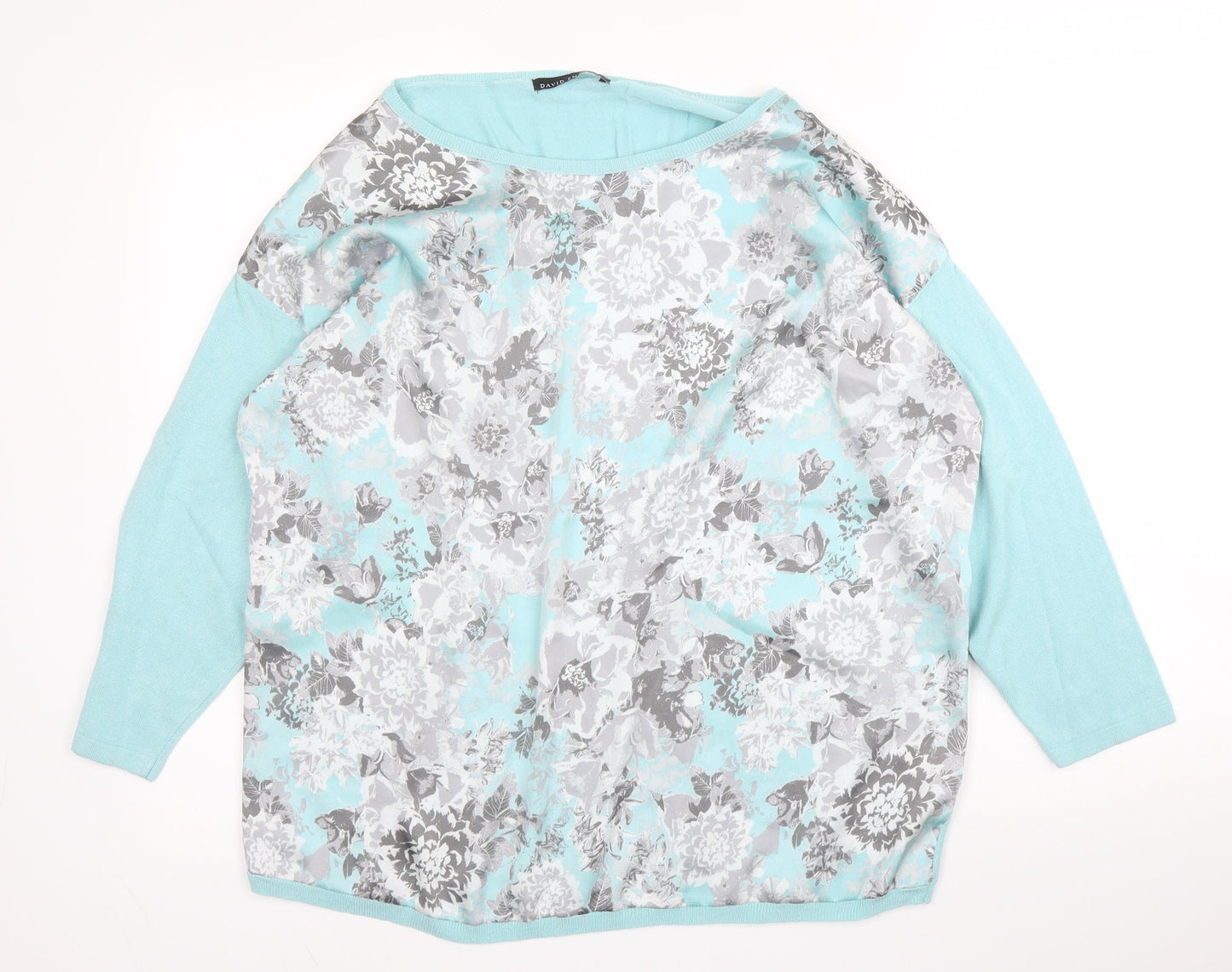 David Emmanuel Womens Blue Round Neck Floral Viscose Pullover Jumper Size M