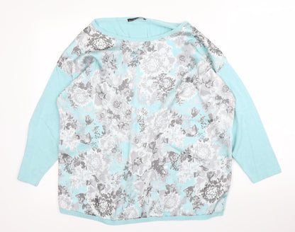 David Emmanuel Womens Blue Round Neck Floral Viscose Pullover Jumper Size M