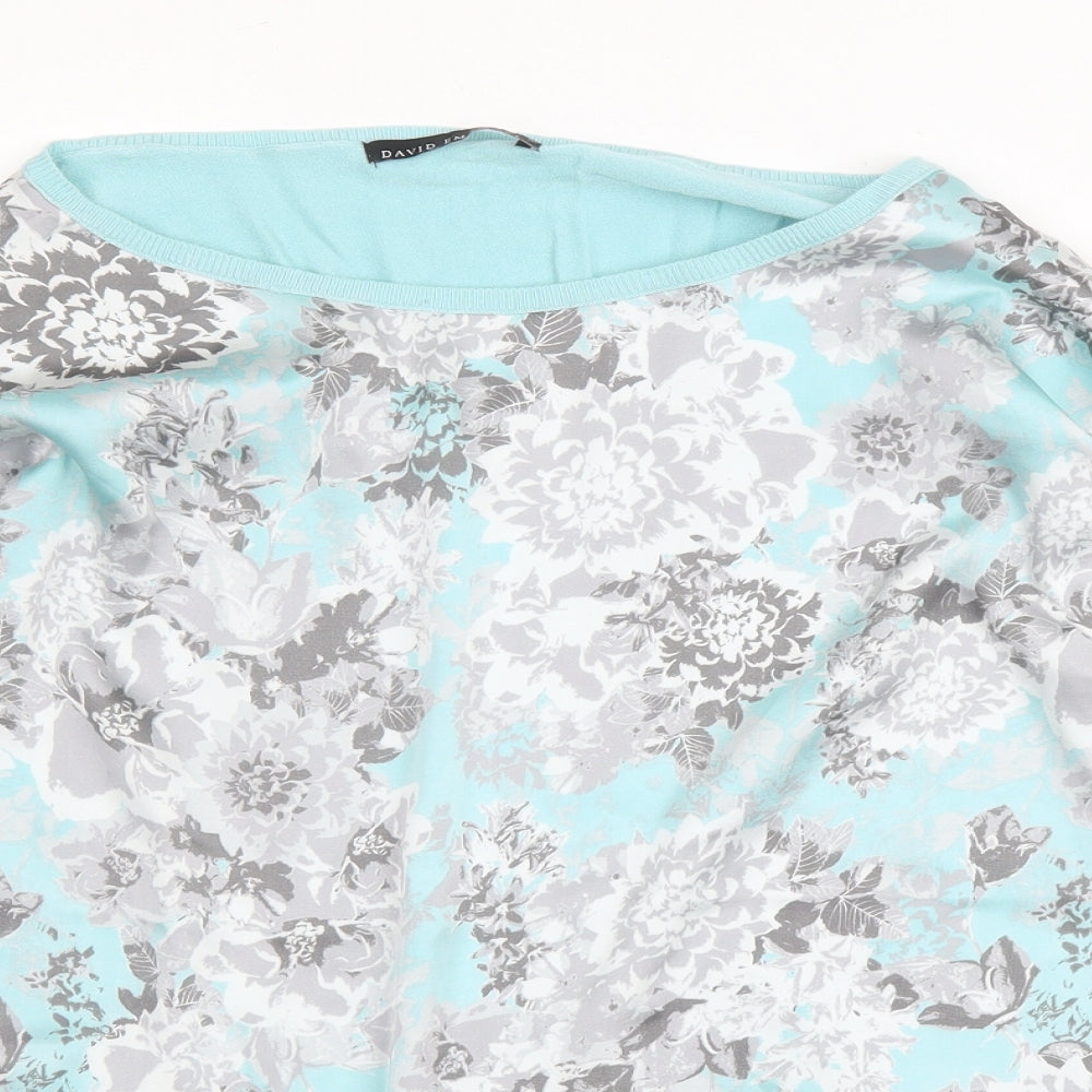 David Emmanuel Womens Blue Round Neck Floral Viscose Pullover Jumper Size M