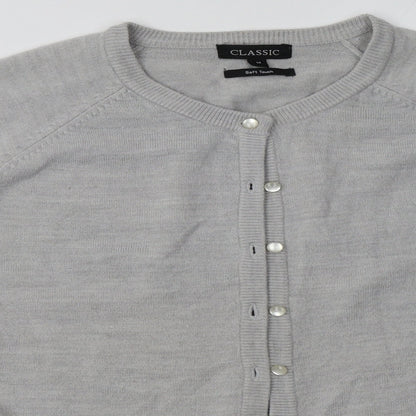 Classic Womens Grey Crew Neck  Acrylic Cardigan Jumper Size M   - soft touch