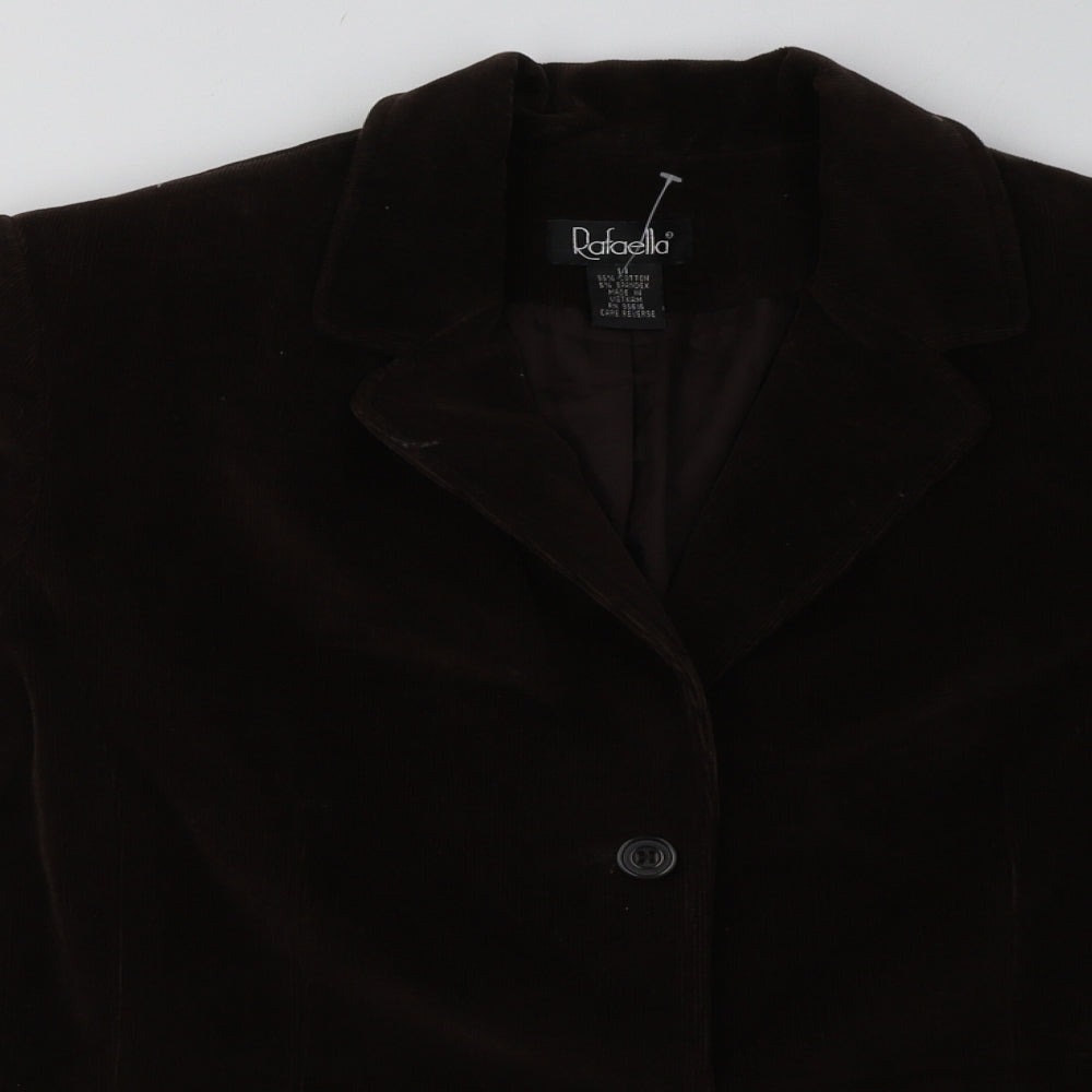 Close-up detail of Rafaella women’s brown jacket blazer, size UK 14