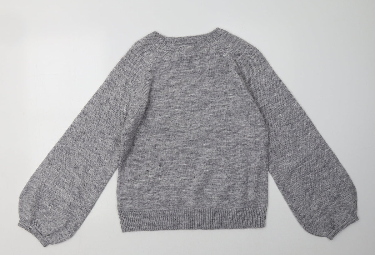 Back view of lauren taylor women’s grey acrylic pullover sweatshirt, size M, pullover
