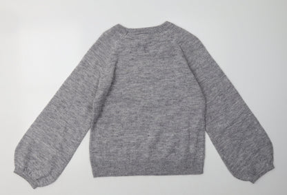 Back view of lauren taylor women’s grey acrylic pullover sweatshirt, size M, pullover