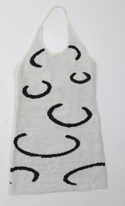 SheIn Womens White Geometric Acrylic Bodycon  Size M  Crew Neck Pullover