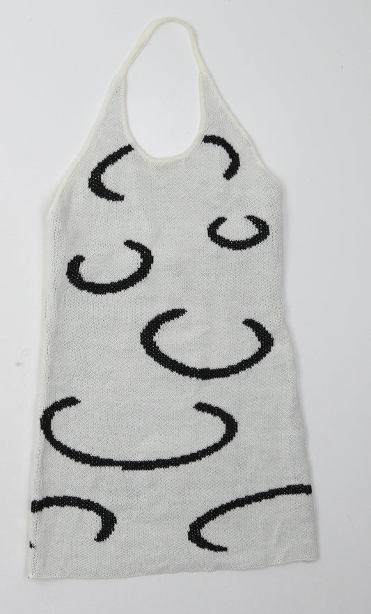 SheIn Womens White Geometric Acrylic Bodycon  Size M  Crew Neck Pullover