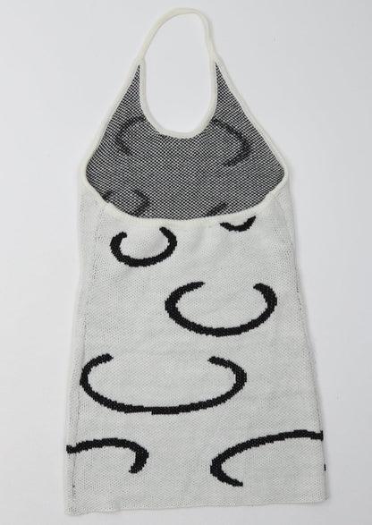 SheIn Womens White Geometric Acrylic Bodycon  Size M  Crew Neck Pullover