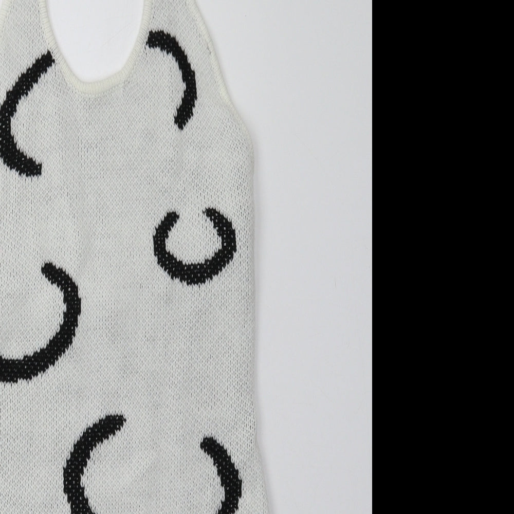 SheIn Womens White Geometric Acrylic Bodycon  Size M  Crew Neck Pullover