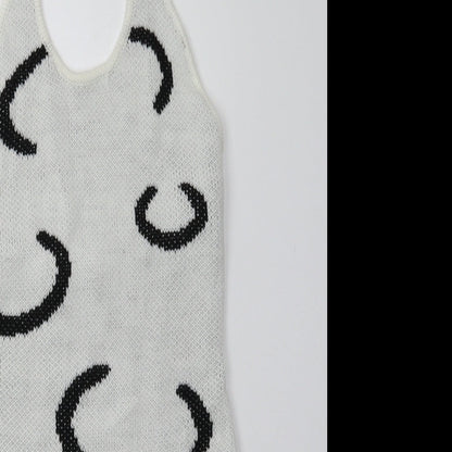 SheIn Womens White Geometric Acrylic Bodycon  Size M  Crew Neck Pullover