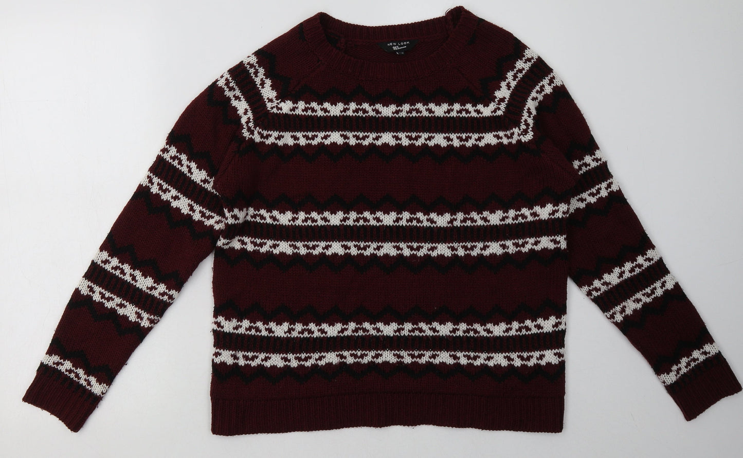 New Look Girls Red Geometric Acrylic Pullover Sweatshirt Size 14-15 Years  Pullover