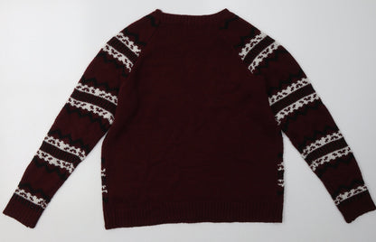 New Look Girls Red Geometric Acrylic Pullover Sweatshirt Size 14-15 Years  Pullover