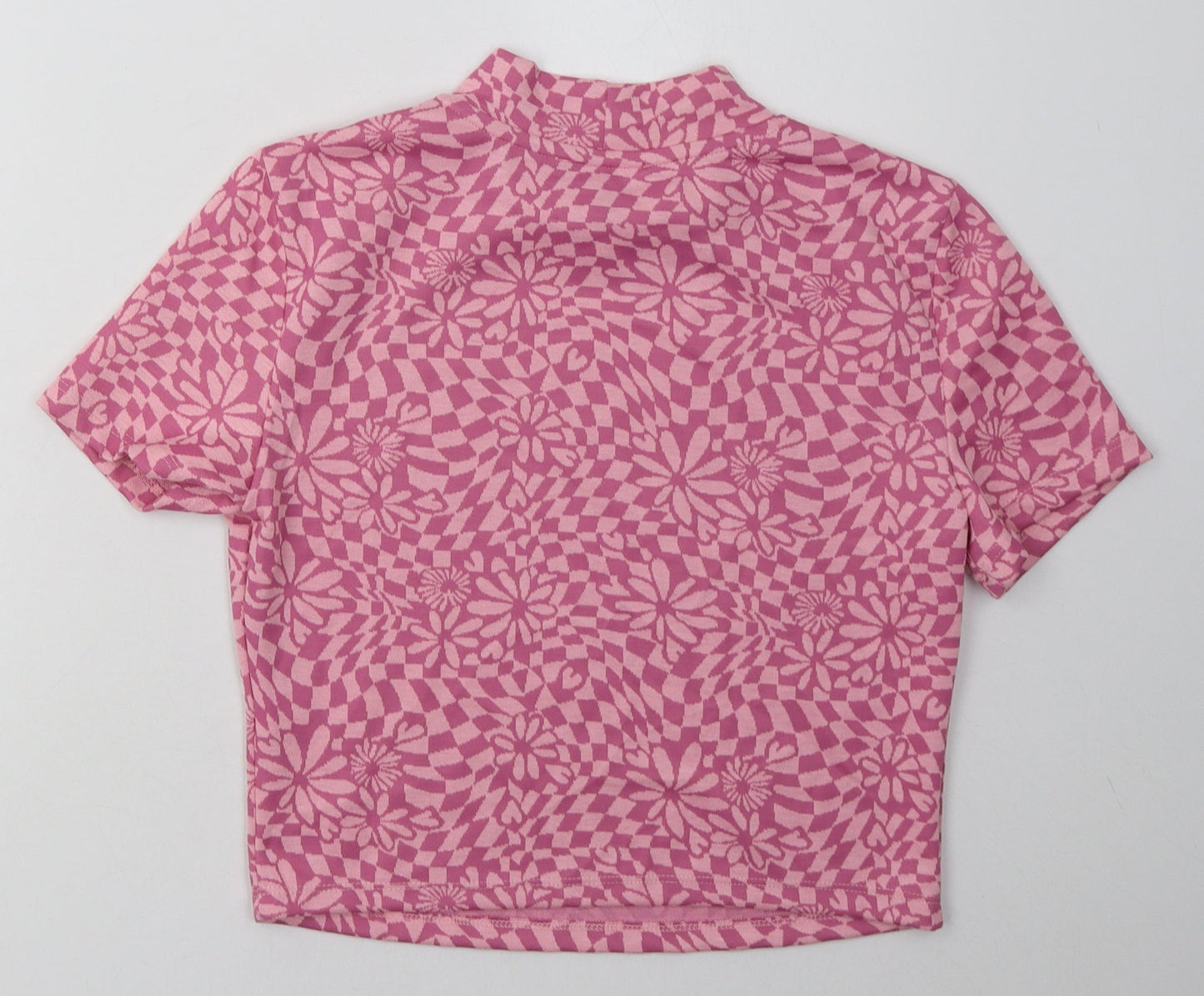 Primark Womens Pink Floral Viscose Cropped T-Shirt Size M Crew Neck