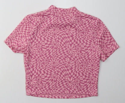 Primark Womens Pink Floral Viscose Cropped T-Shirt Size M Crew Neck