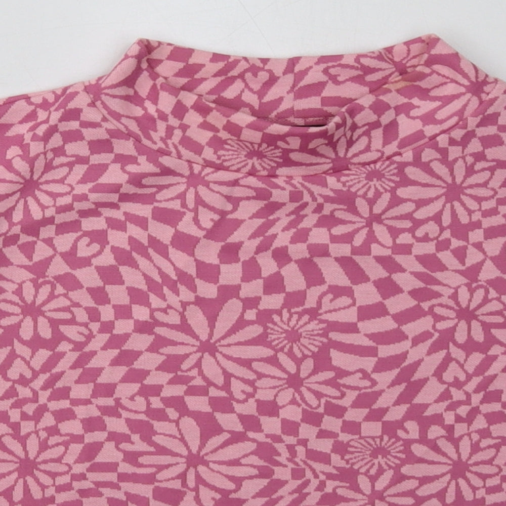 Primark Womens Pink Floral Viscose Cropped T-Shirt Size M Crew Neck