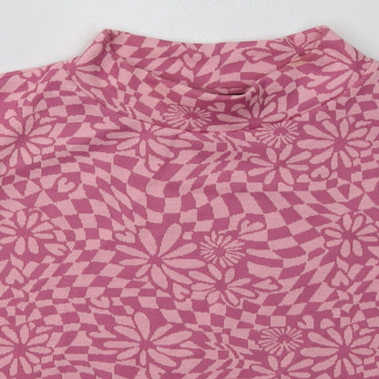 Primark Womens Pink Floral Viscose Cropped T-Shirt Size M Crew Neck