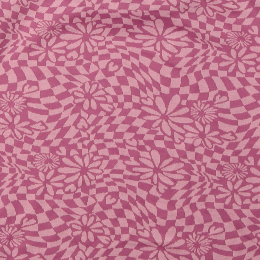Primark Womens Pink Floral Viscose Cropped T-Shirt Size M Crew Neck