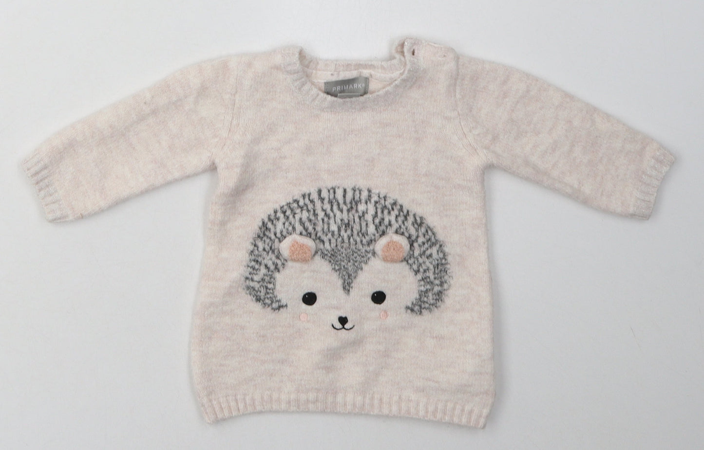 Primark Girls Pink  Acrylic Basic Casual Size 3-6 Months Crew Neck Pullover - hedge hog
