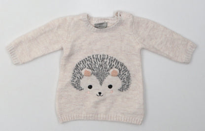 Primark Girls Pink  Acrylic Basic Casual Size 3-6 Months Crew Neck Pullover - hedge hog
