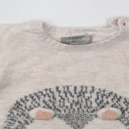 Primark Girls Pink  Acrylic Basic Casual Size 3-6 Months Crew Neck Pullover - hedge hog
