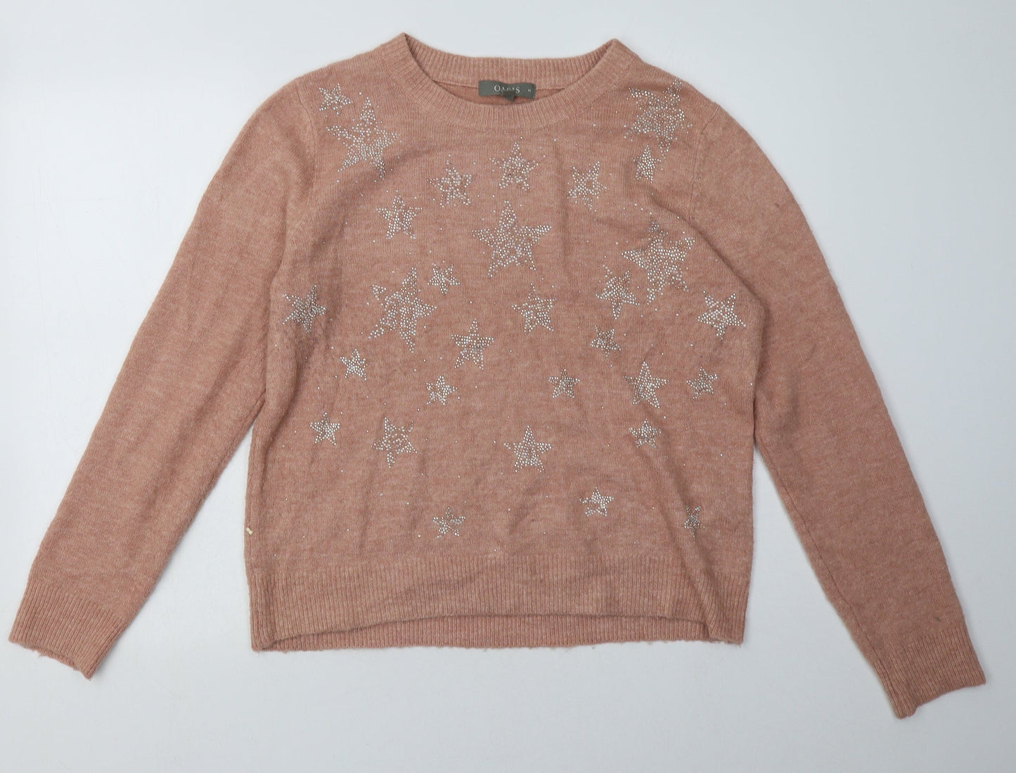 Oasis Womens Pink Geometric Acrylic Pullover Sweatshirt Size M  Pullover - Star Print