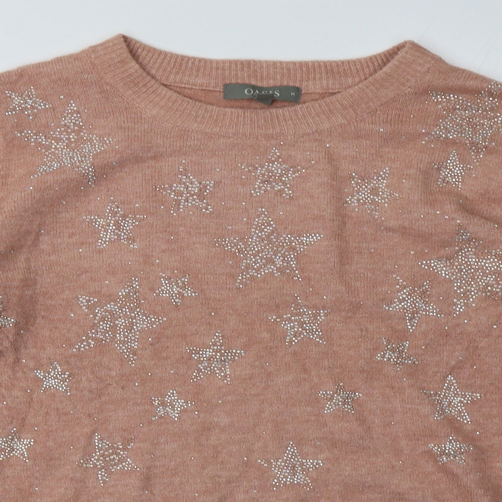 Oasis Womens Pink Geometric Acrylic Pullover Sweatshirt Size M  Pullover - Star Print