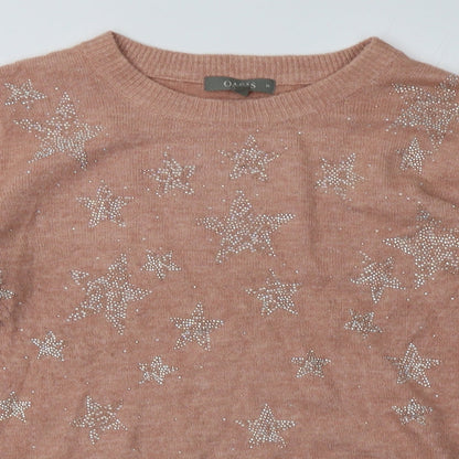 Oasis Womens Pink Geometric Acrylic Pullover Sweatshirt Size M  Pullover - Star Print
