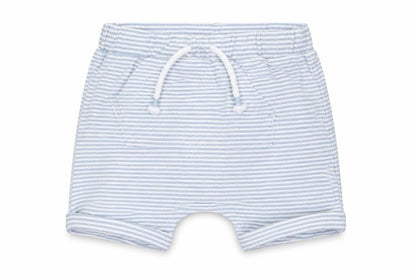 Front view of Next boys’ blue striped cotton cropped trousers, size 6-9, months