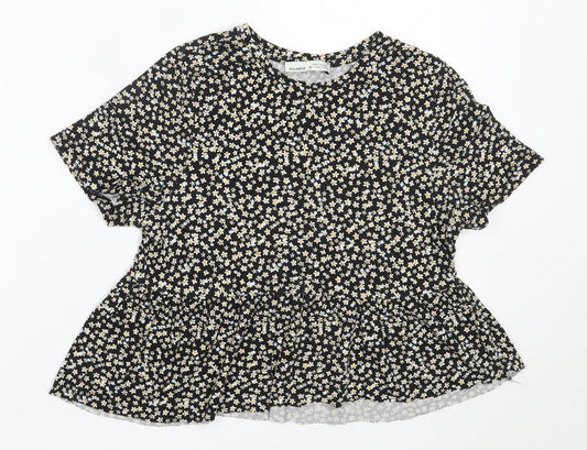 Womens UK Size S Pull&Bear Black Basic T-Shirt