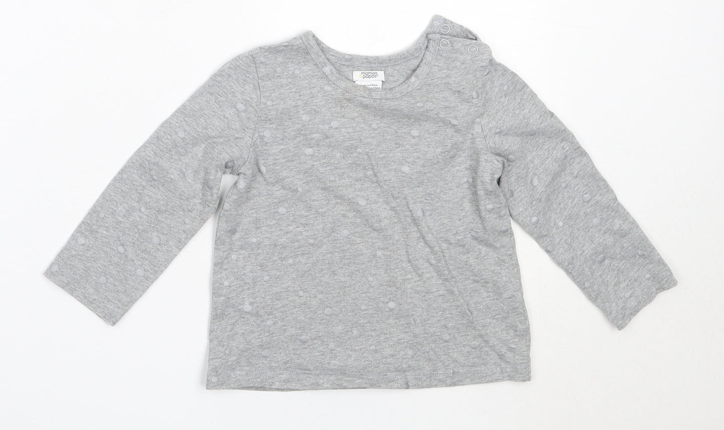 Mams & papas Girls Grey  Cotton Basic T-Shirt Size 2-3 Years Round Neck
