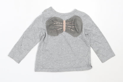 Mams & papas Girls Grey  Cotton Basic T-Shirt Size 2-3 Years Round Neck