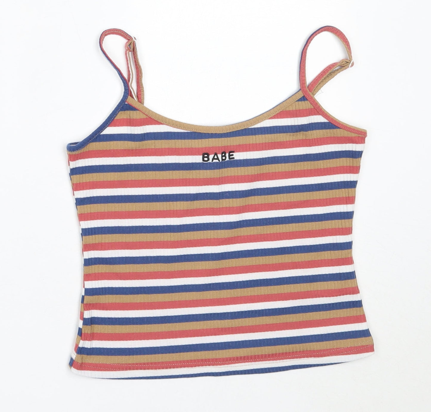 SheIn Womens Beige Striped Polyester Camisole Tank Size S Round Neck