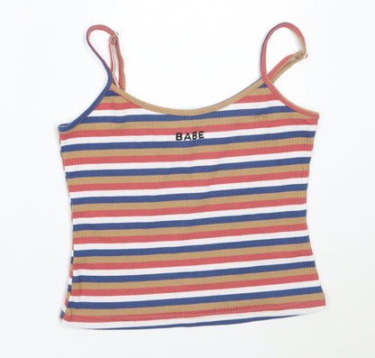 SheIn Womens Beige Striped Polyester Camisole Tank Size S Round Neck