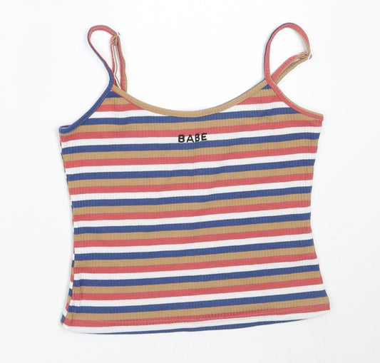 SheIn Womens Beige Striped Polyester Camisole Tank Size S Round Neck