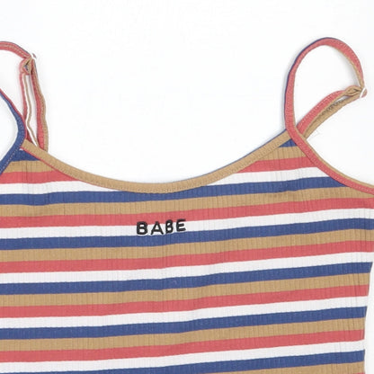 SheIn Womens Beige Striped Polyester Camisole Tank Size S Round Neck