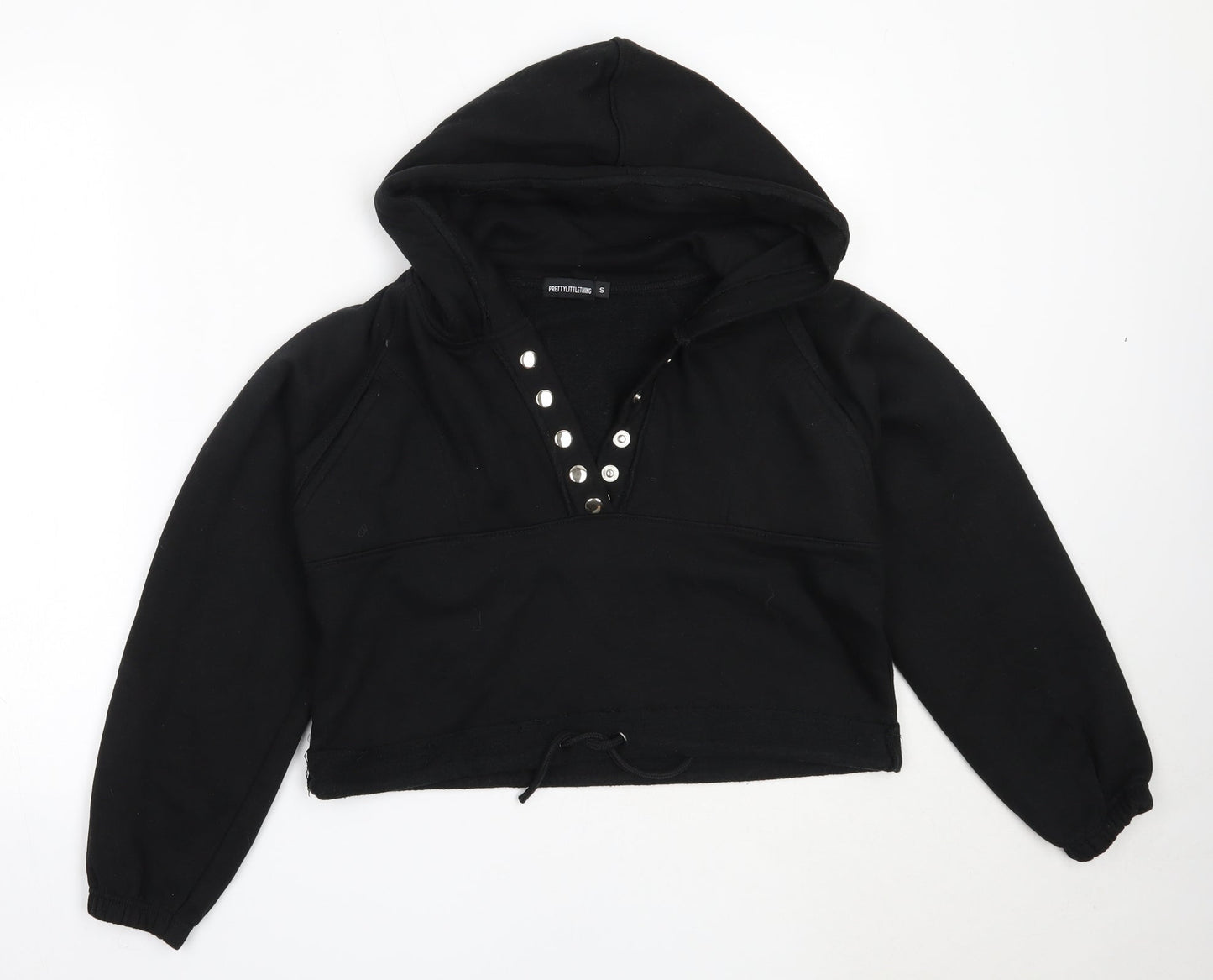 PRETTYLITTLETHING Womens Black  Cotton Pullover Hoodie Size S