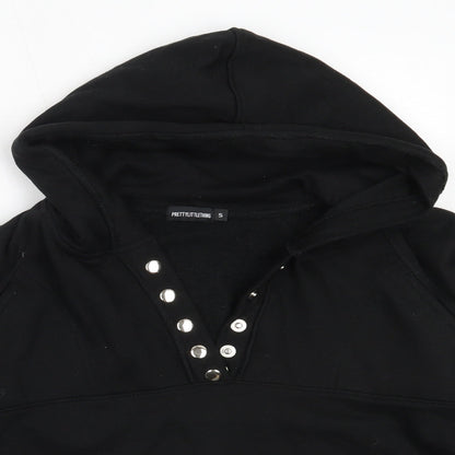 PRETTYLITTLETHING Womens Black  Cotton Pullover Hoodie Size S