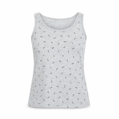 Front view of Reitmans women’s grey cotton basic tank, size L, round neck - sunglasses
