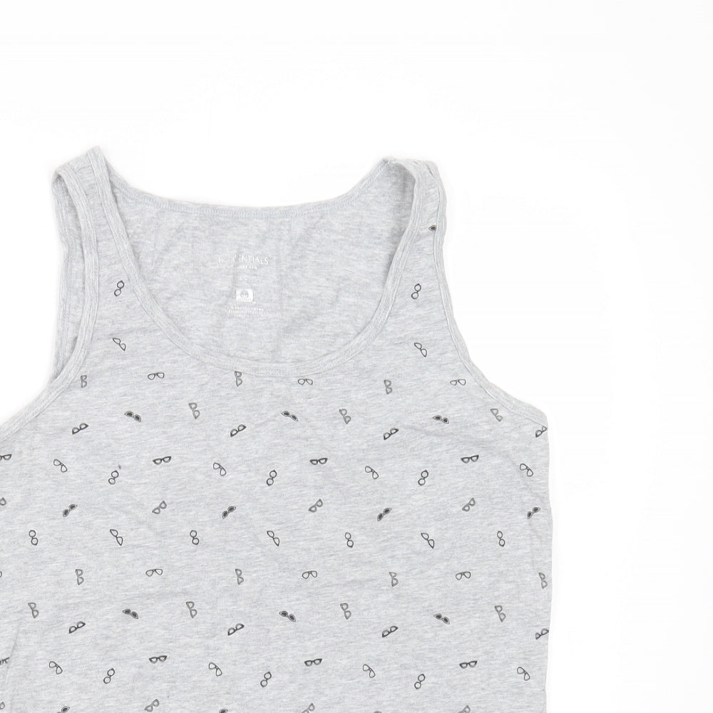 Close-up detail of Reitmans women’s grey cotton basic tank, size L, round neck - sunglasses