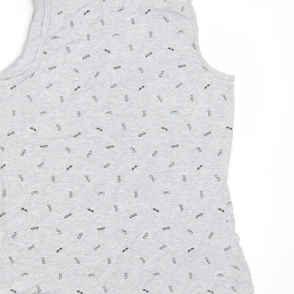 Brand and care label for Reitmans women’s grey cotton basic tank, size L, round neck - sunglasses