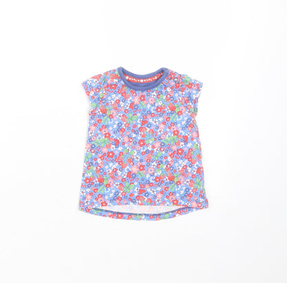 TU Girls Blue Floral Cotton Basic T-Shirt Size 0-3 Months Round Neck