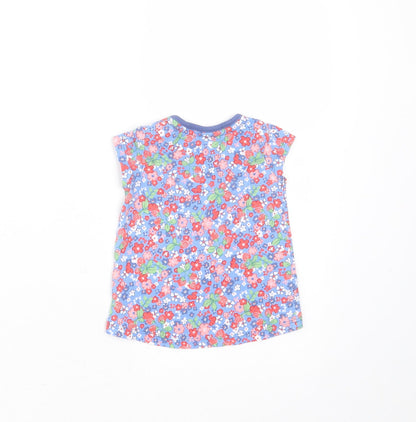 TU Girls Blue Floral Cotton Basic T-Shirt Size 0-3 Months Round Neck