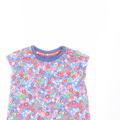 TU Girls Blue Floral Cotton Basic T-Shirt Size 0-3 Months Round Neck