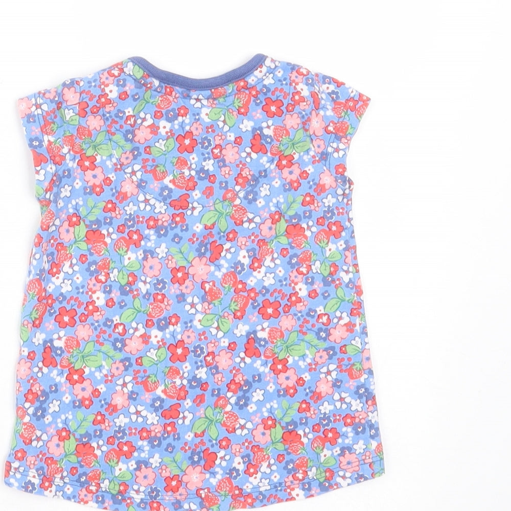 TU Girls Blue Floral Cotton Basic T-Shirt Size 0-3 Months Round Neck