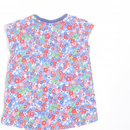 TU Girls Blue Floral Cotton Basic T-Shirt Size 0-3 Months Round Neck