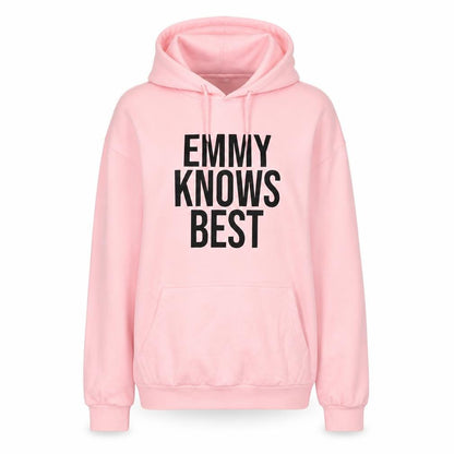 Front view of De-Lux women’s pink cotton pullover hoodie, size S, - emmy knows best